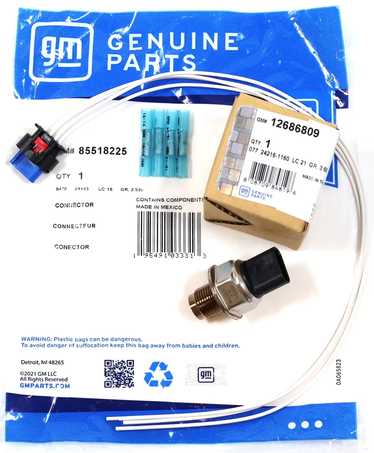 Genuine Gm Fuel Rail Pressure Sensor & Connector Repair Kit For 2017-2023 L5p Duramax 1