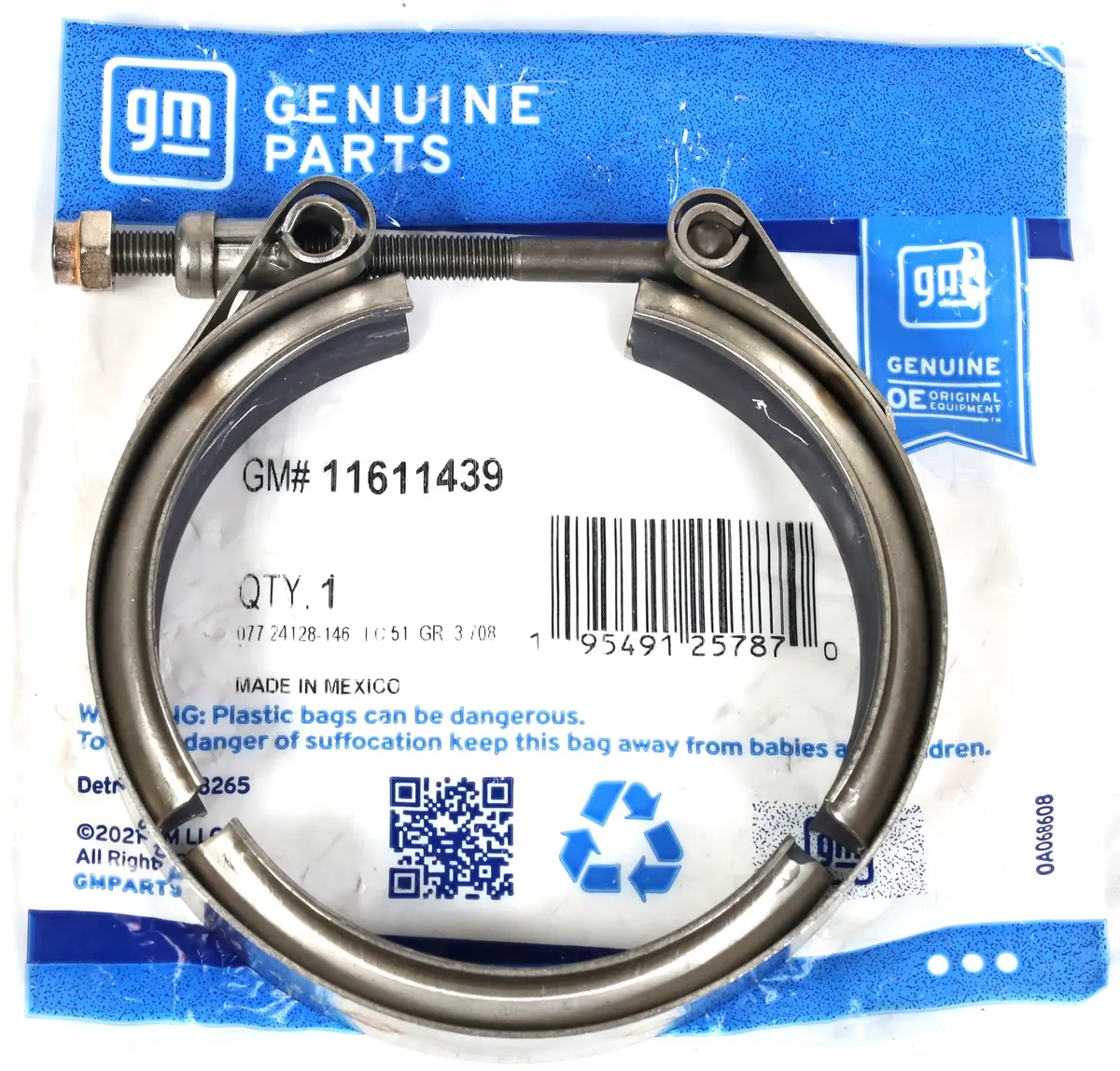Gm 11611439 V-Band Clamp Turbo Downpipe To Exhaust 2001-2015 Lb7 Lly Lbz Lmm Lml 1