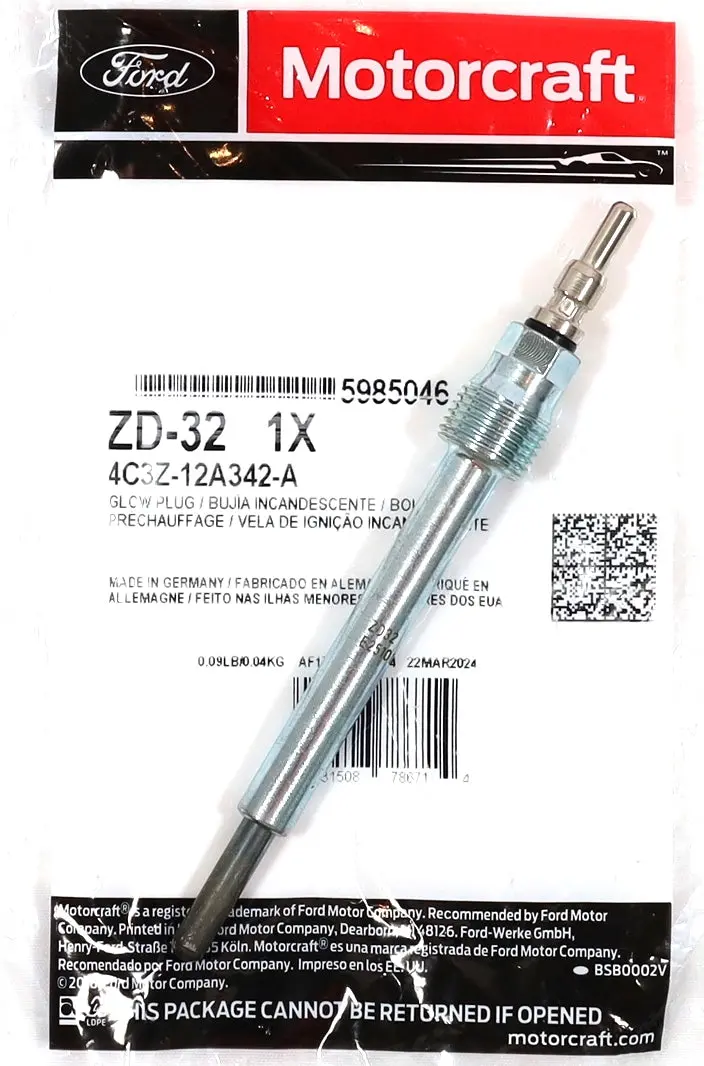 Motorcraft Zd-32 Glow Plug 04–07 6.0L Powerstroke Oem Ford 4C3z-12A342-A 1