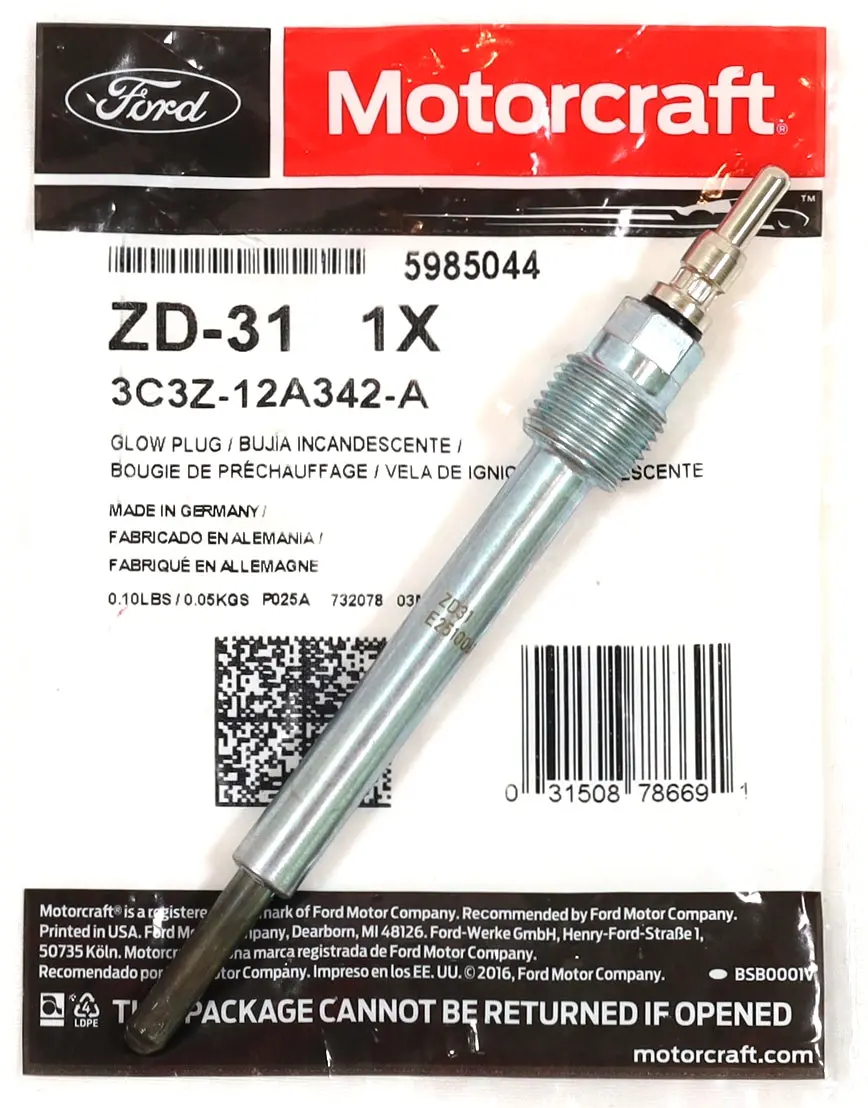Motorcraft Zd-31 Glow Plug 03–04 6.0L Powerstroke Oem Ford 3C3z-12A342-A 1