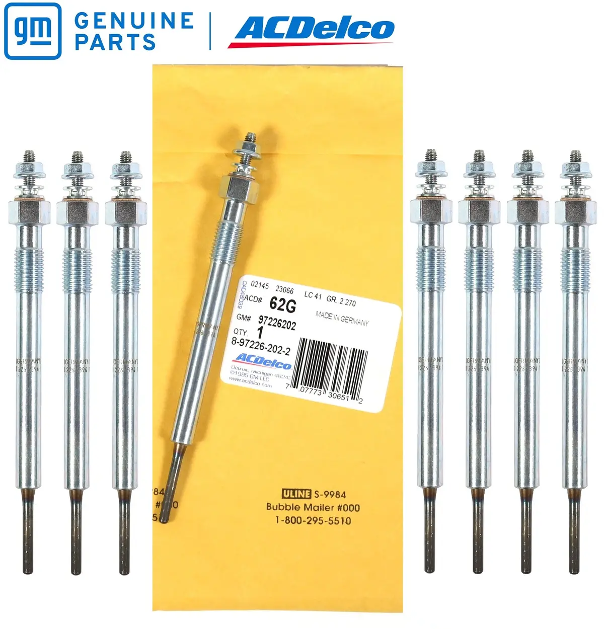 Set Of 8 Oem Gm 62G / 97226202 Diesel Glow Plug 01-04 Chevy Gmc Lb7 Duramax 6.6L 1