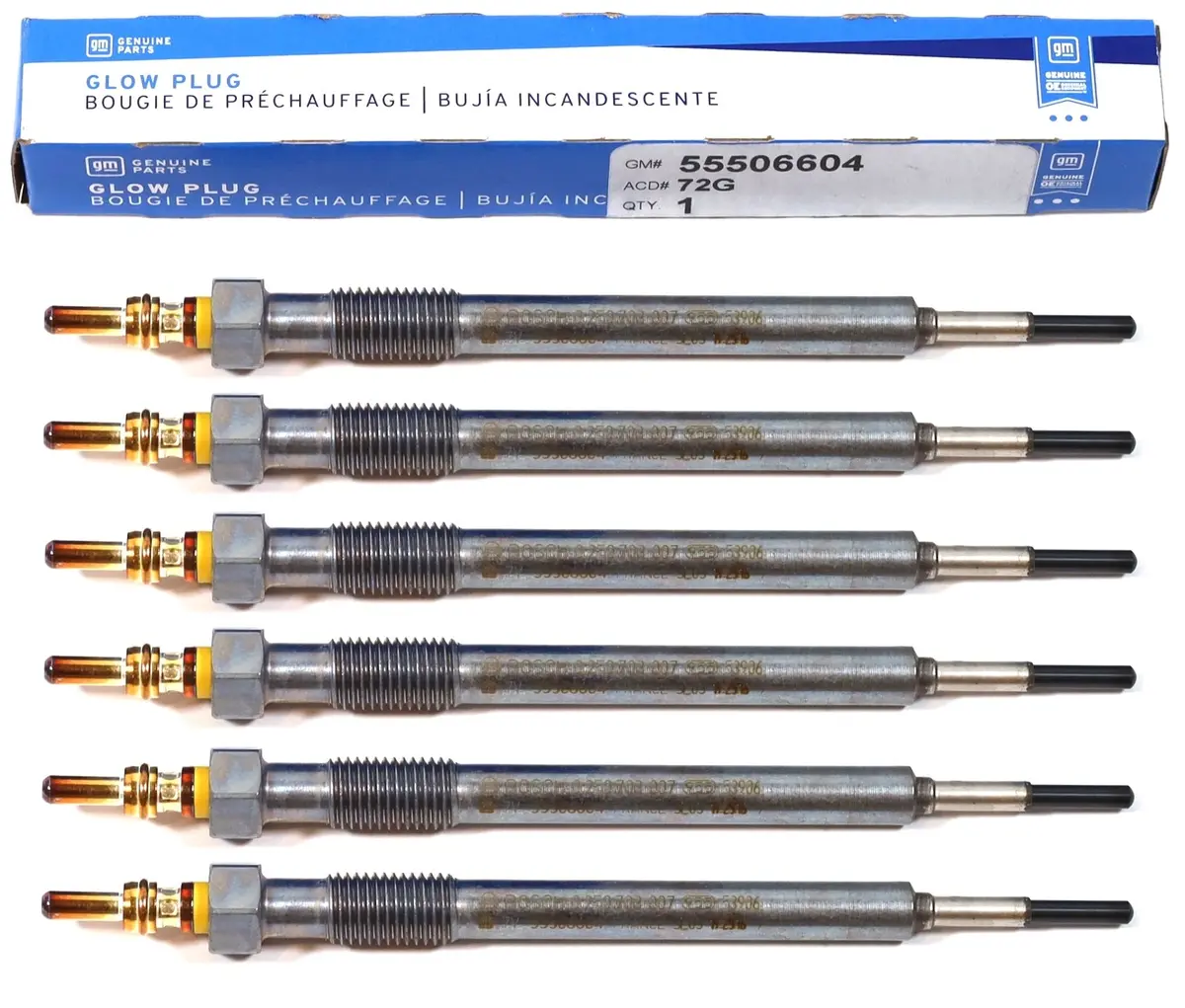 Set Of 6 Genuine Gm 72G / 55506604 Glow Plugs Fits 2023–2025 3.0L Lz0 Duramax 1